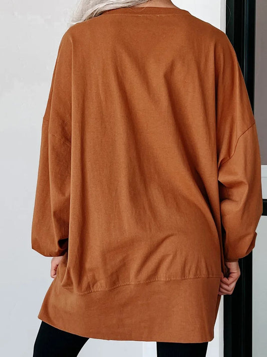 Sequin Letter Graphic Notched Long Sleeve Sweatshirt free shipping -Oh Em Gee Boutique