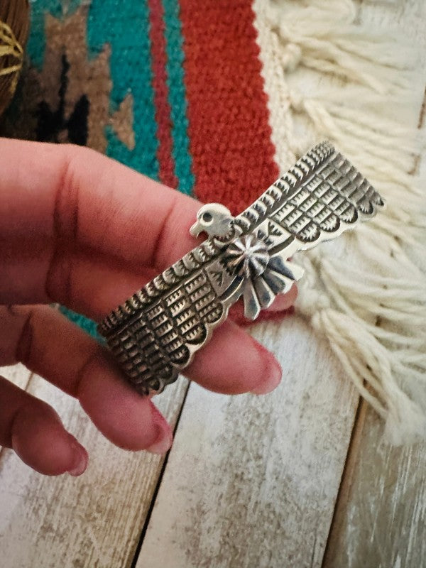 Navajo Hand Stamped Sterling Silver Thunderbird Cuff free shipping -Oh Em Gee Boutique