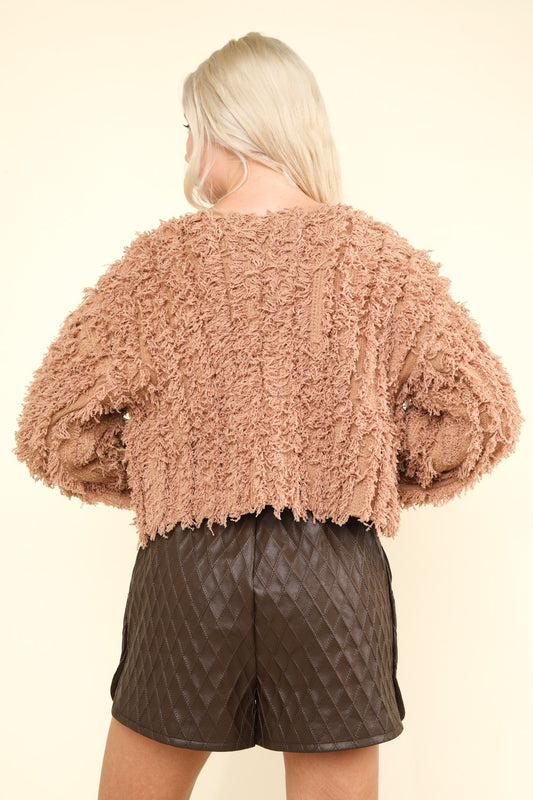 VERY J Shaggy Yarn Knit Zip Up Jacket free shipping -Oh Em Gee Boutique