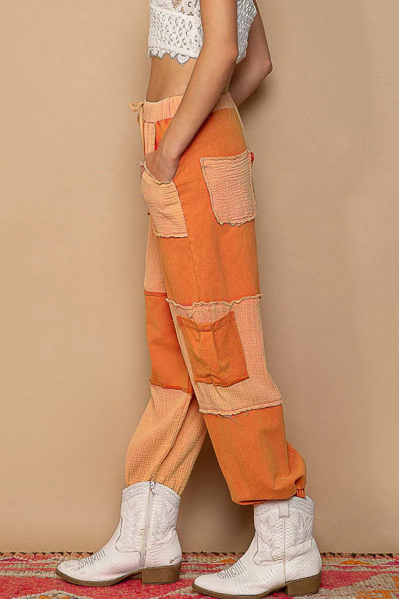 POL Drawstring Pocketed Contrast Jogger Pants free shipping -Oh Em Gee Boutique
