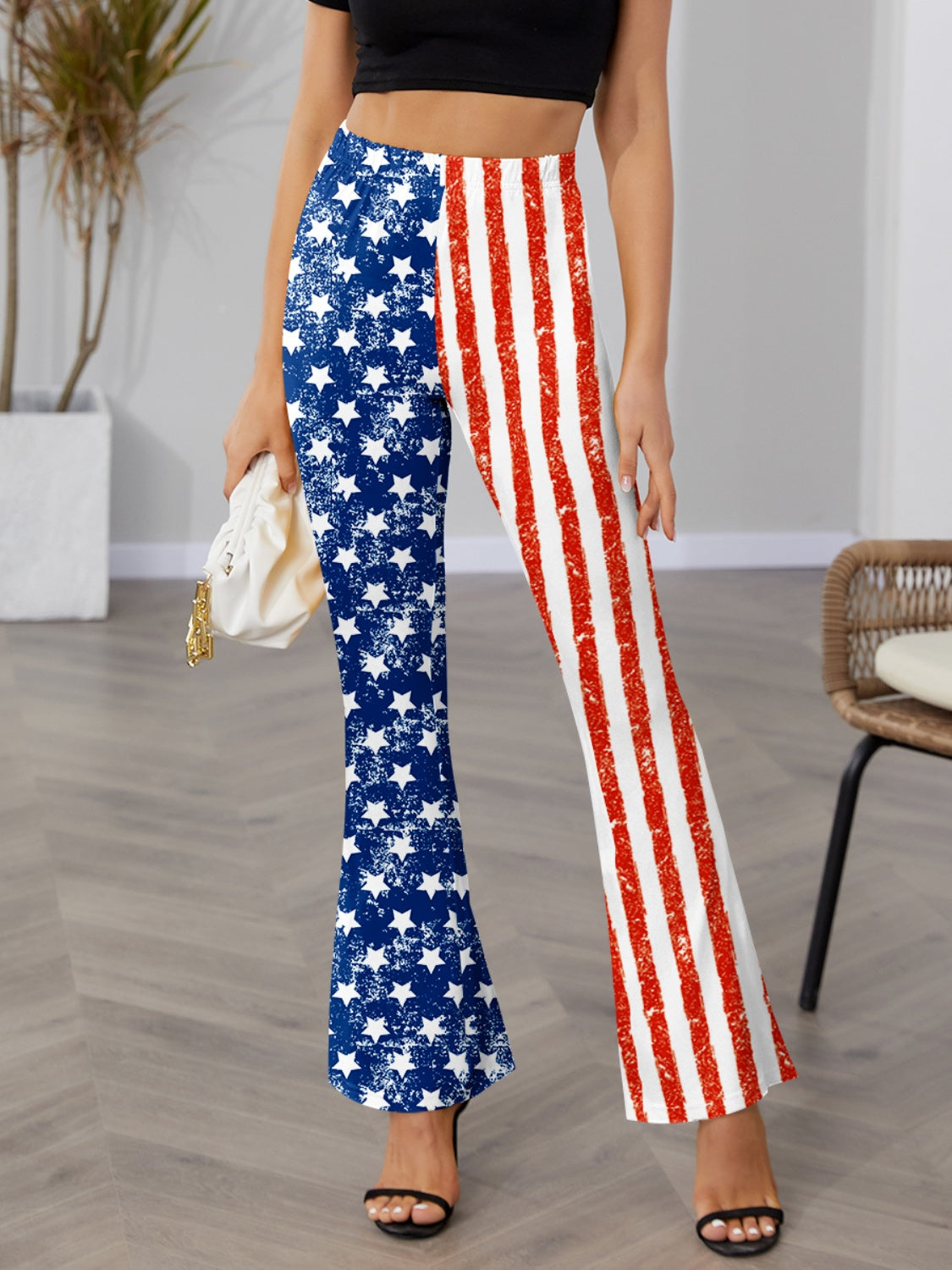 Star & Stripes High Waist Bootcut Pants free shipping -Oh Em Gee Boutique