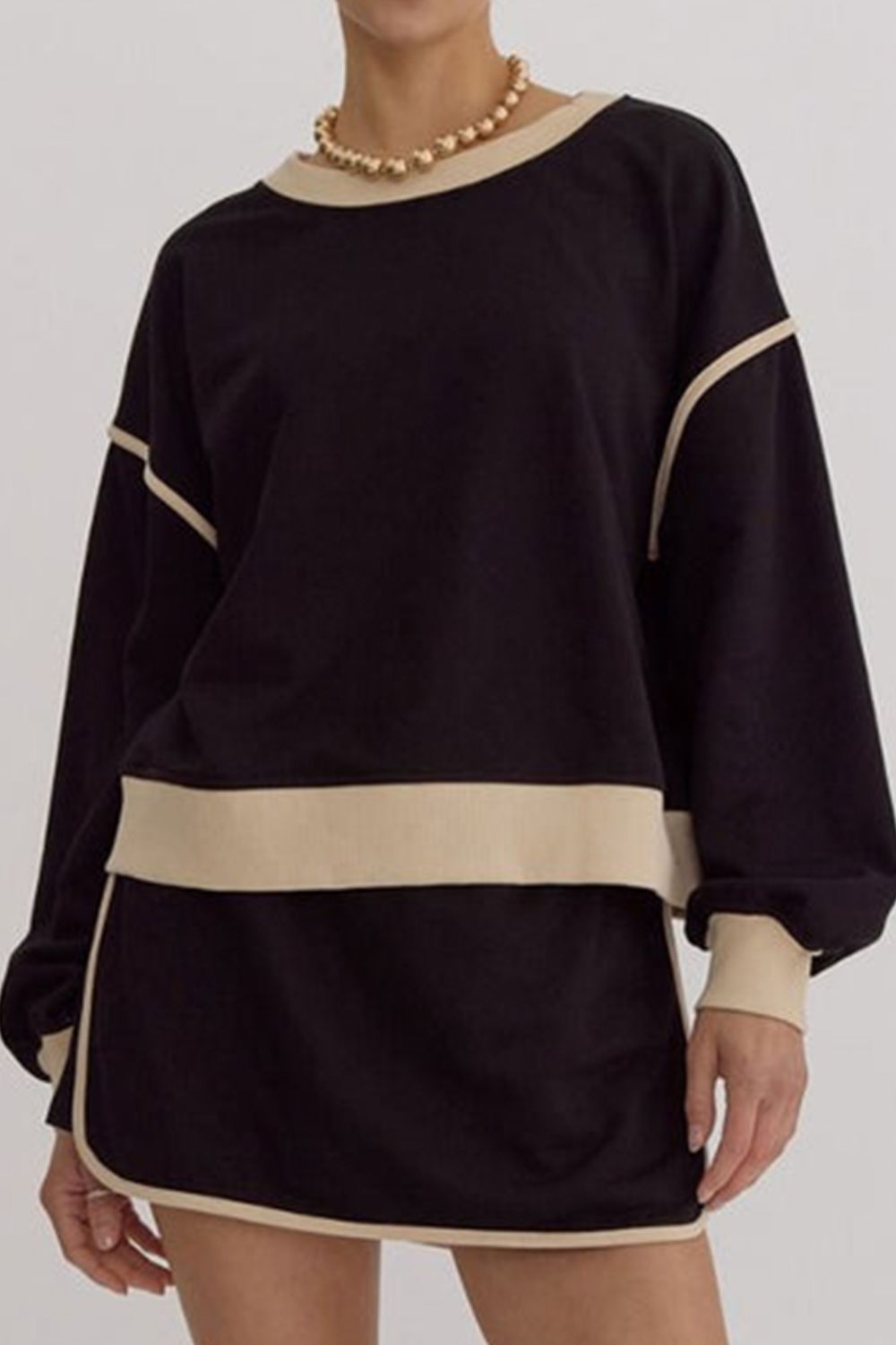 Contrast Trim Round Neck Top and Skort Set free shipping -Oh Em Gee Boutique