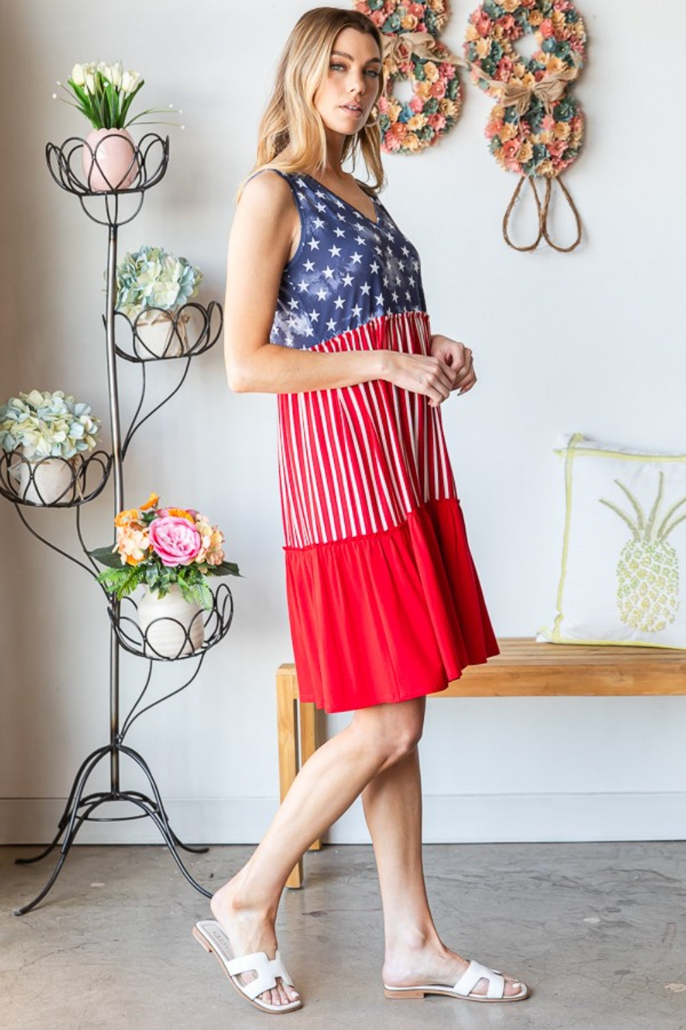 Heimish Full Size US Flag Theme Contrast Tank Dress free shipping -Oh Em Gee Boutique