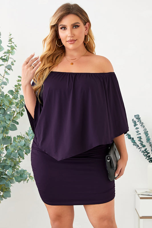 Full Size Off-Shoulder Half Sleeve Dress free shipping -Oh Em Gee Boutique