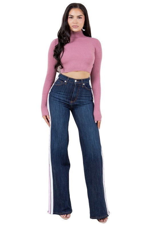 Wide Leg Jean with Stripe Detail free shipping -Oh Em Gee Boutique