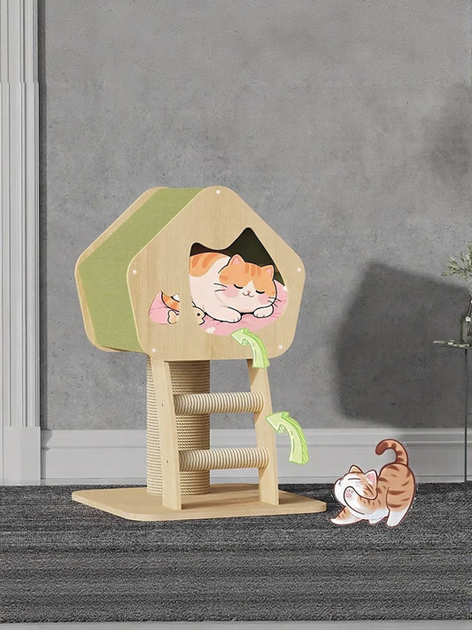 Modern Wooden Cat Condo with Scratching Post free shipping -Oh Em Gee Boutique