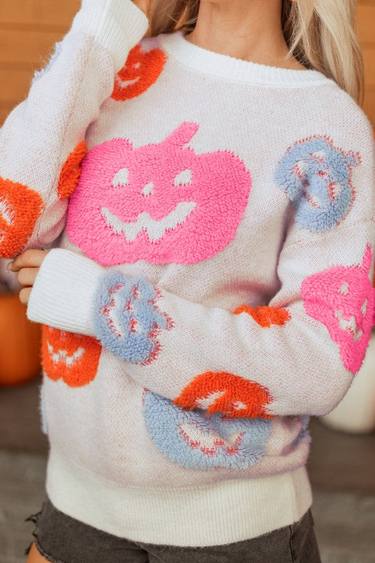 Halloween Pumpkin Crewneck Sweater free shipping -Oh Em Gee Boutique