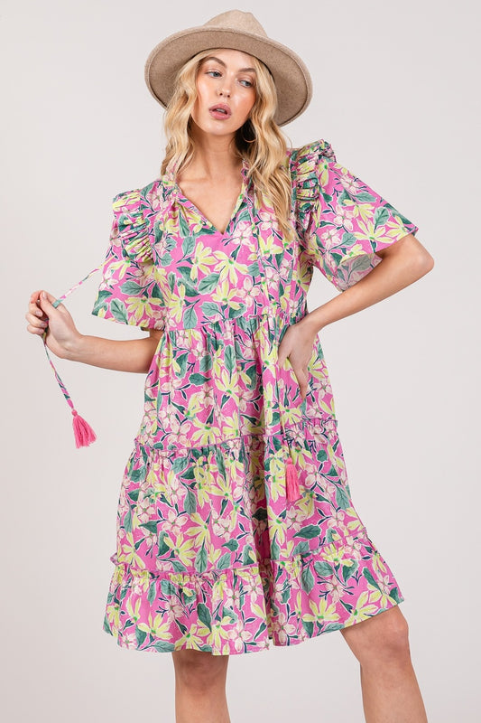 SAGE + FIG Floral Ruffle Short Sleeve Dress free shipping -Oh Em Gee Boutique