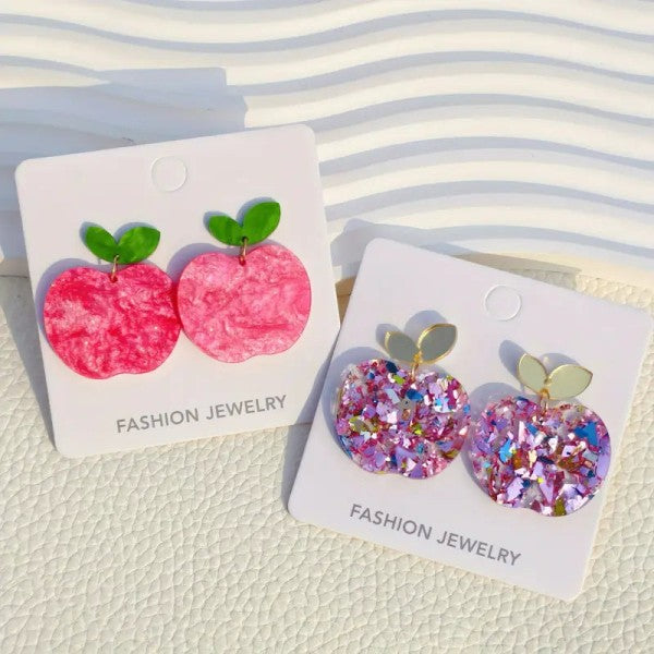 Sparkly Apple Back To School Earrings free shipping -Oh Em Gee Boutique