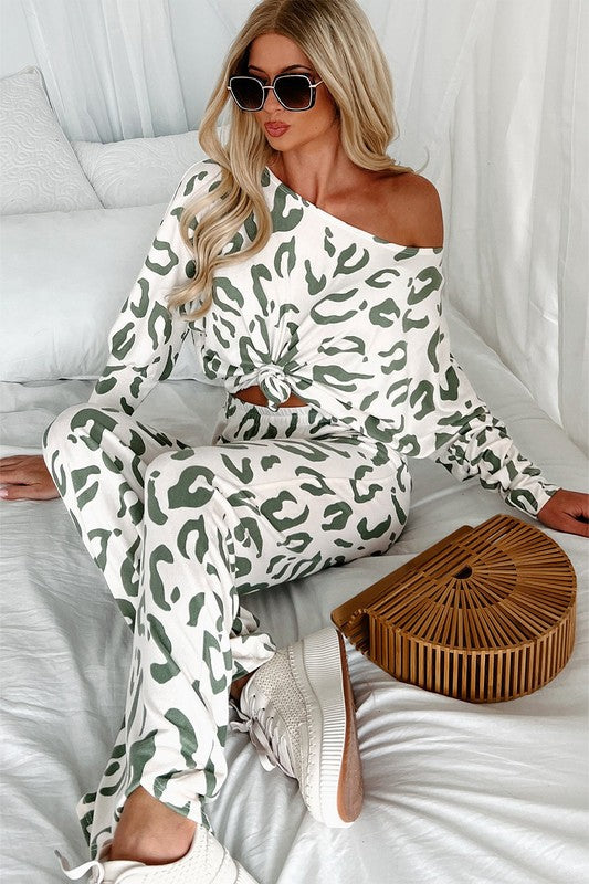 Leopard Animal Print Long Sleeve Loungewear Set free shipping -Oh Em Gee Boutique