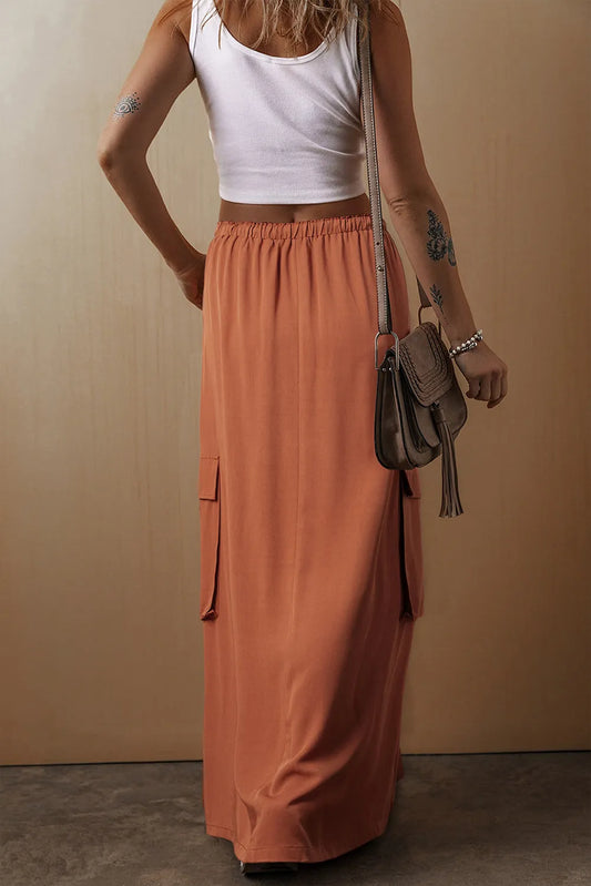 Drawstring Maxi Skirt with Pockets free shipping -Oh Em Gee Boutique