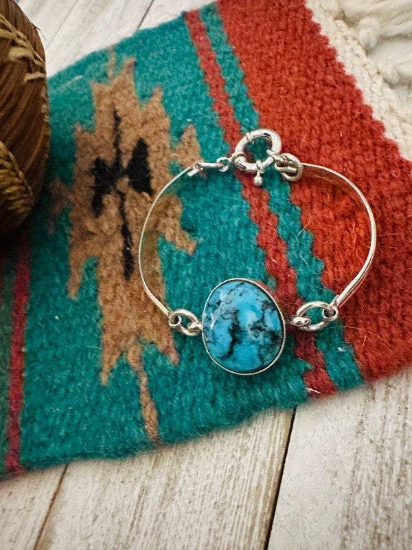 Navajo Turquoise & Sterling Silver Floating Link Bracelet free shipping -Oh Em Gee Boutique