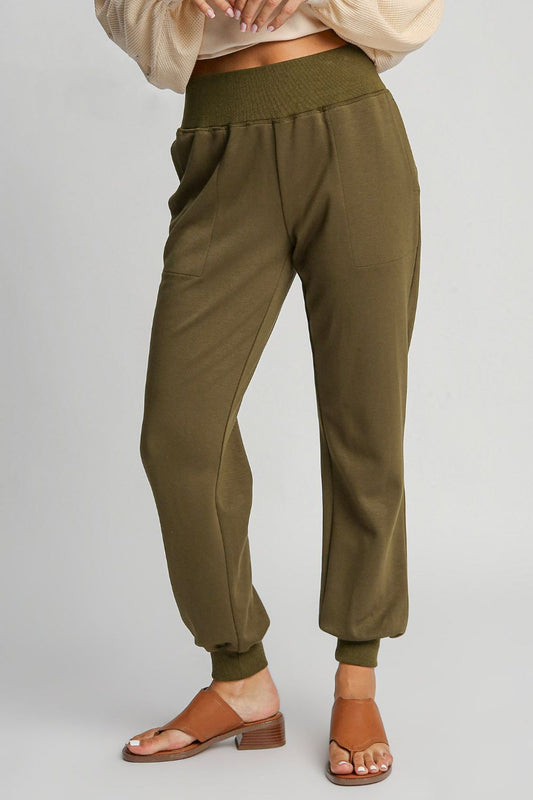 Umgee Full Size High Rise Elastic Waist Knit Joggers with Pockets free shipping -Oh Em Gee Boutique
