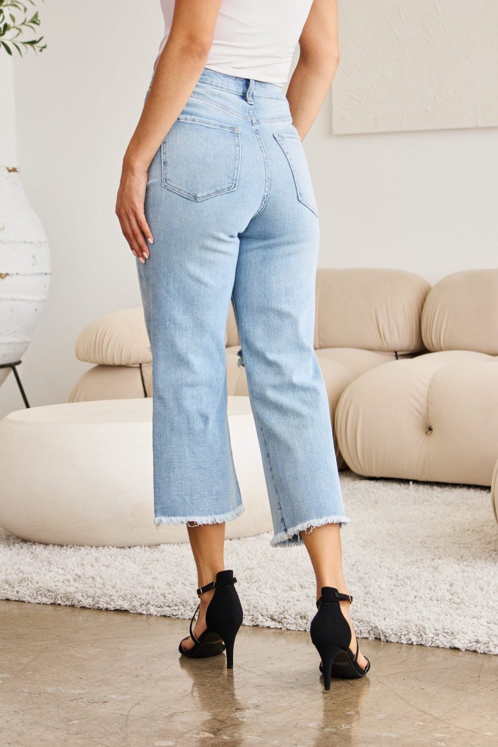 RFM Full Size Tummy Control High Waist Raw Hem Distressed Jeans free shipping -Oh Em Gee Boutique