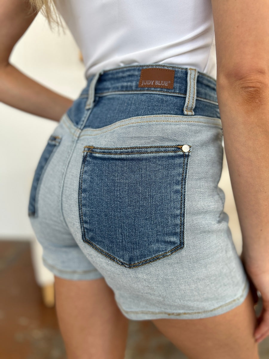 Judy Blue Full Size Color Block Denim Shorts free shipping -Oh Em Gee Boutique