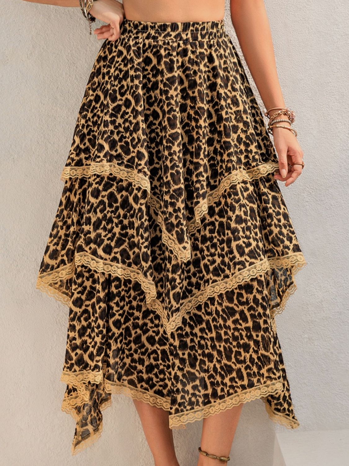Lace Detail Layered Printed Skirt free shipping -Oh Em Gee Boutique
