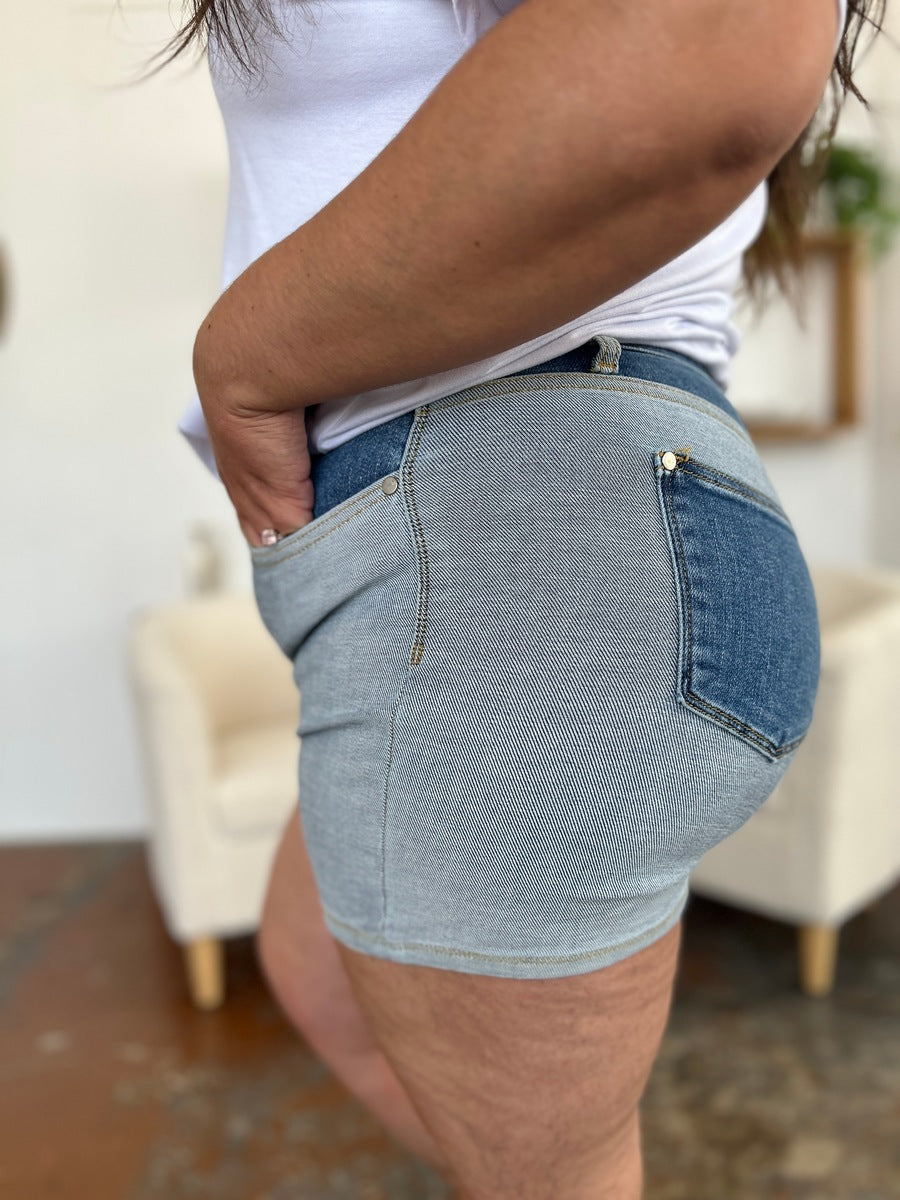 Judy Blue Full Size Color Block Denim Shorts free shipping -Oh Em Gee Boutique