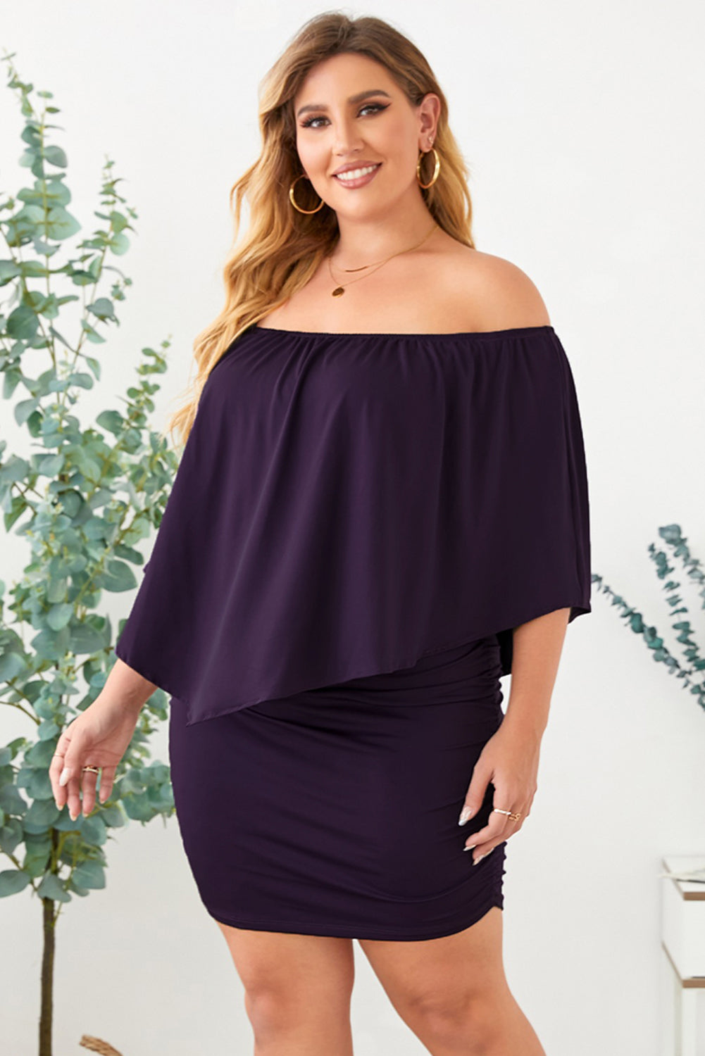 Full Size Off-Shoulder Half Sleeve Dress free shipping -Oh Em Gee Boutique