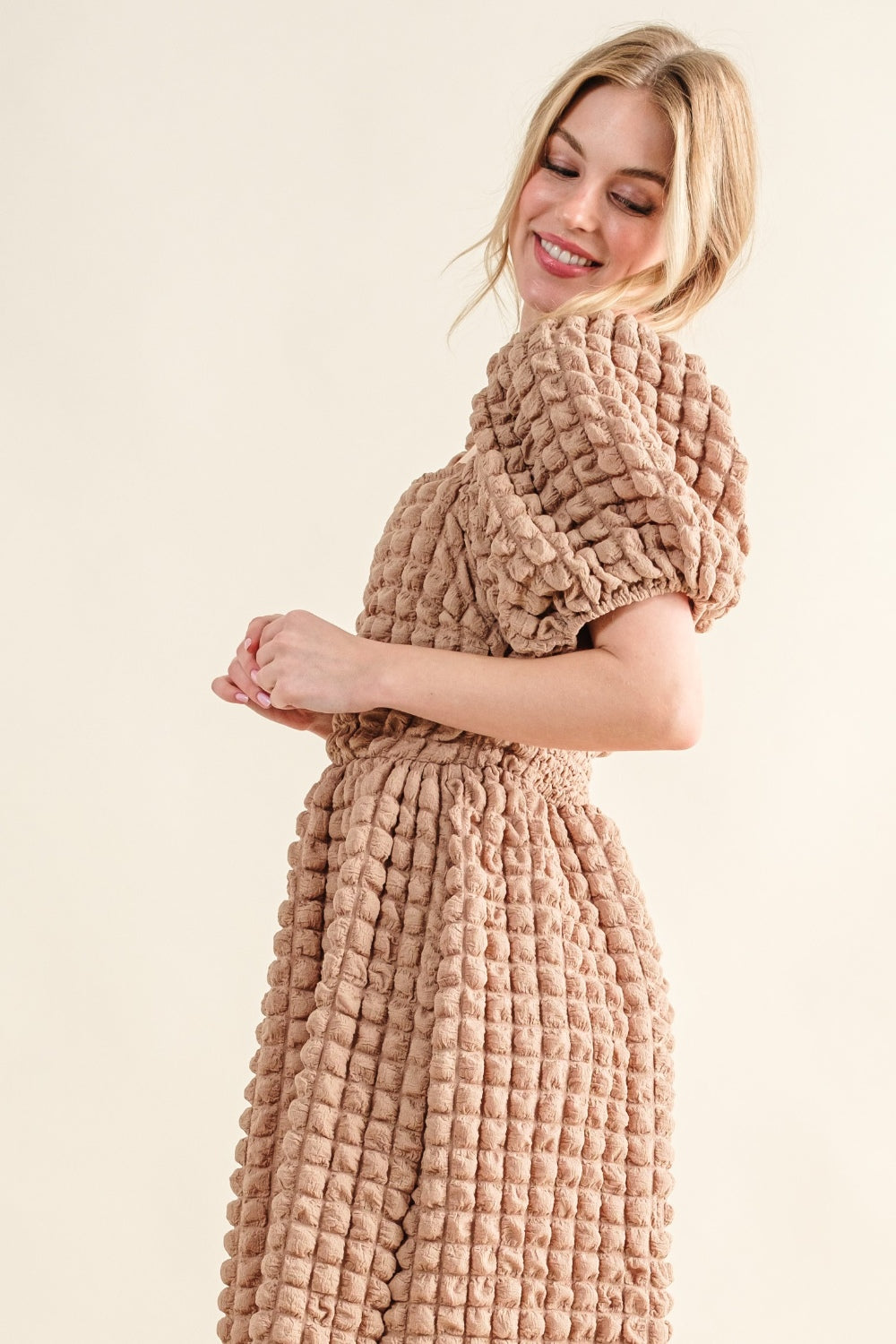 And The Why Full Size Square Neck Puff Sleeve Dress free shipping -Oh Em Gee Boutique
