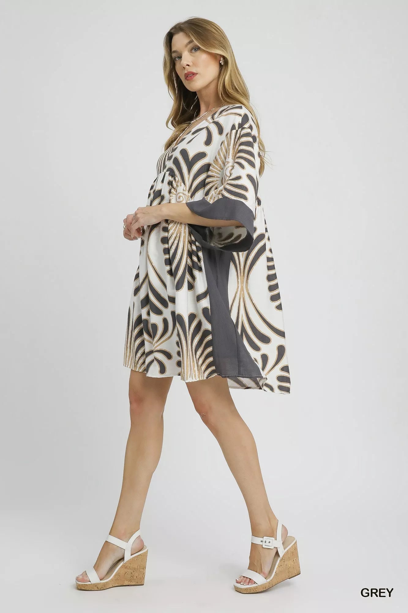 Umgee Abstract Print Kimono Sleeve Mini Dress free shipping -Oh Em Gee Boutique