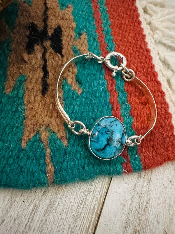 Navajo Turquoise & Sterling Silver Floating Link Bracelet free shipping -Oh Em Gee Boutique