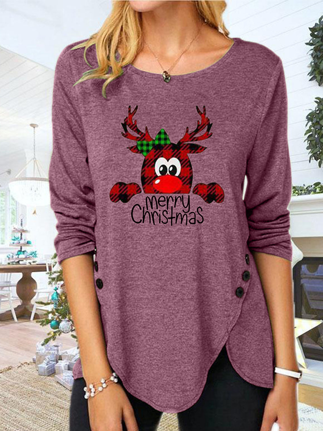 Full Size Reindeer Round Neck Long Sleeve T-Shirt free shipping -Oh Em Gee Boutique
