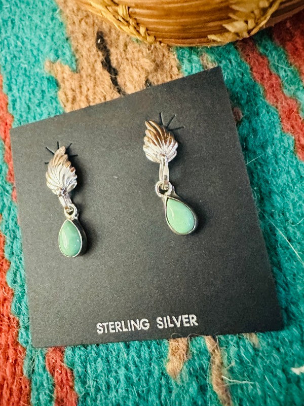 Navajo Turquoise & Sterling Silver Feather Earrings free shipping -Oh Em Gee Boutique