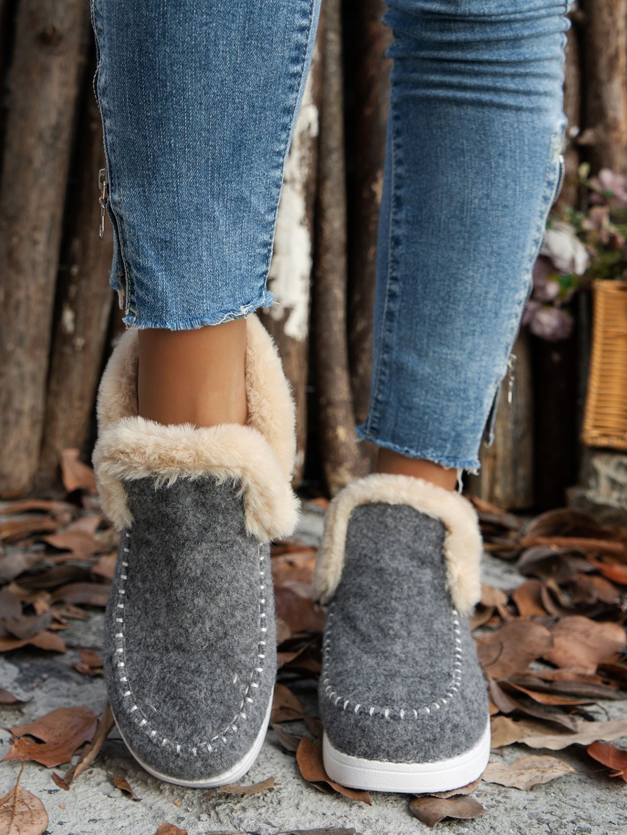 Furry Suede Round Toe Flat Sneakers free shipping -Oh Em Gee Boutique