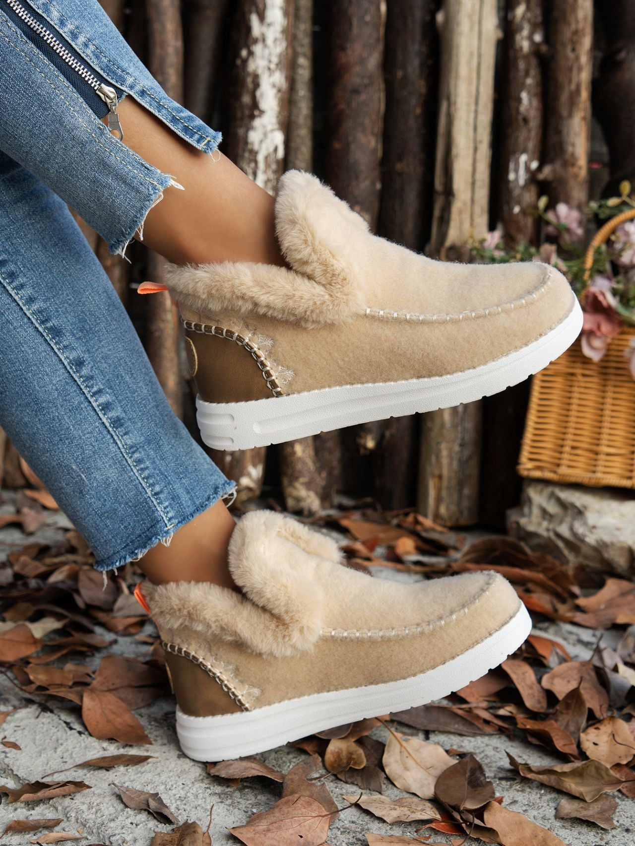 Furry Suede Round Toe Flat Sneakers free shipping -Oh Em Gee Boutique
