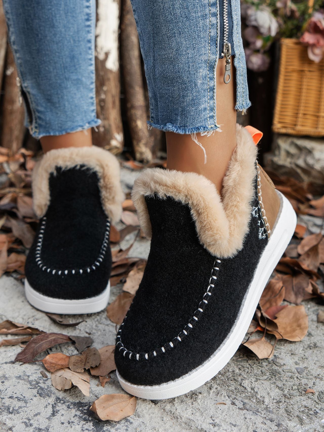 Furry Suede Round Toe Flat Sneakers free shipping -Oh Em Gee Boutique