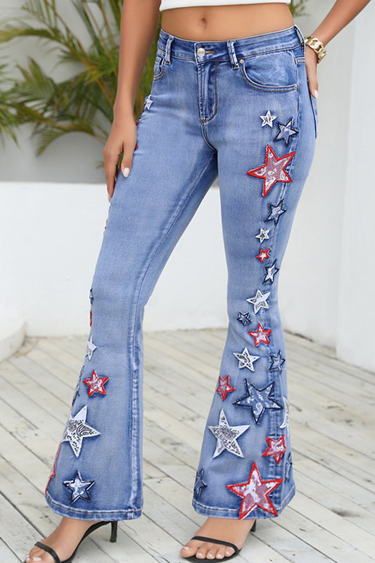 Full Size Star Applique Wide Leg Jeans free shipping -Oh Em Gee Boutique