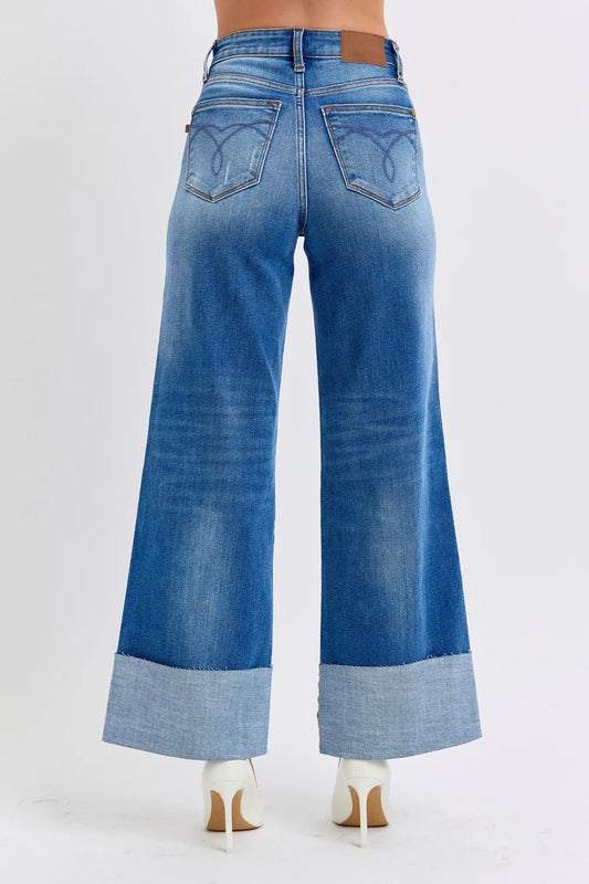 Judy Blue Full Size Distressed High Waist Wide Leg Jeans free shipping -Oh Em Gee  Boutique