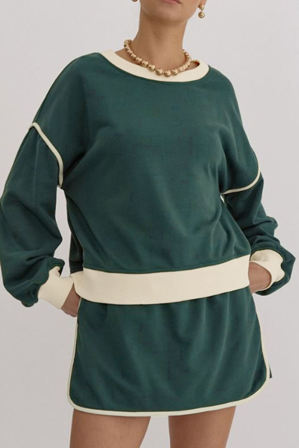 Contrast Trim Round Neck Top and Skort Set free shipping -Oh Em Gee Boutique