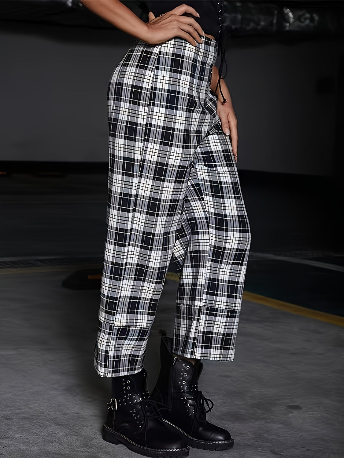 Full Size Plaid High Waist Pants free shipping -Oh Em Gee Boutique