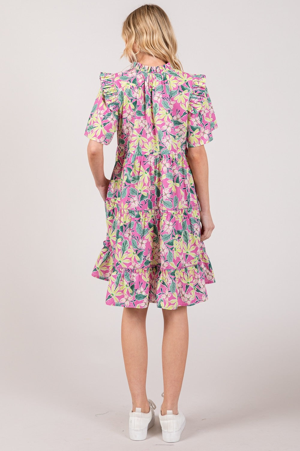 SAGE + FIG Floral Ruffle Short Sleeve Dress free shipping -Oh Em Gee Boutique