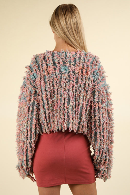 VERY J Shaggy Yarn Knit Zip Up Jacket free shipping -Oh Em Gee Boutique