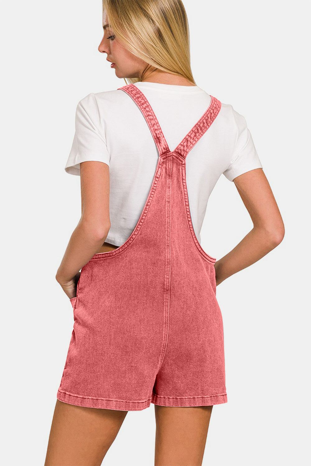 Zenana Washed Knot Strap Rompers free shipping -Oh Em Gee Boutique