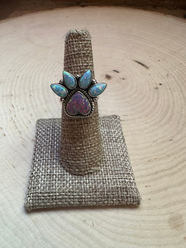 Handmade Fire Opal & Sterling Silver Adjustable Heart Ring free shipping -Oh Em Gee Boutique
