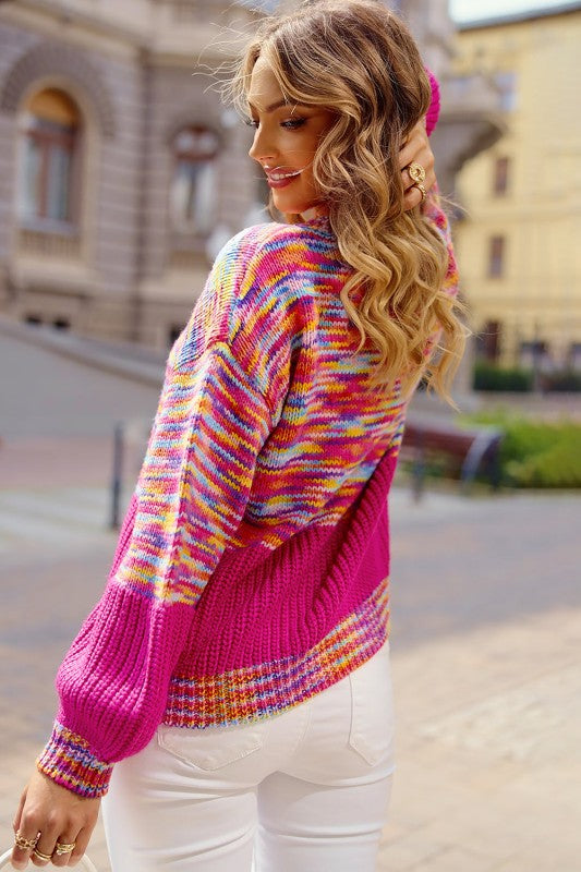 Rainbow Confetti Patchwork Drop Shoulder Sweater free shipping -Oh Em Gee Boutique