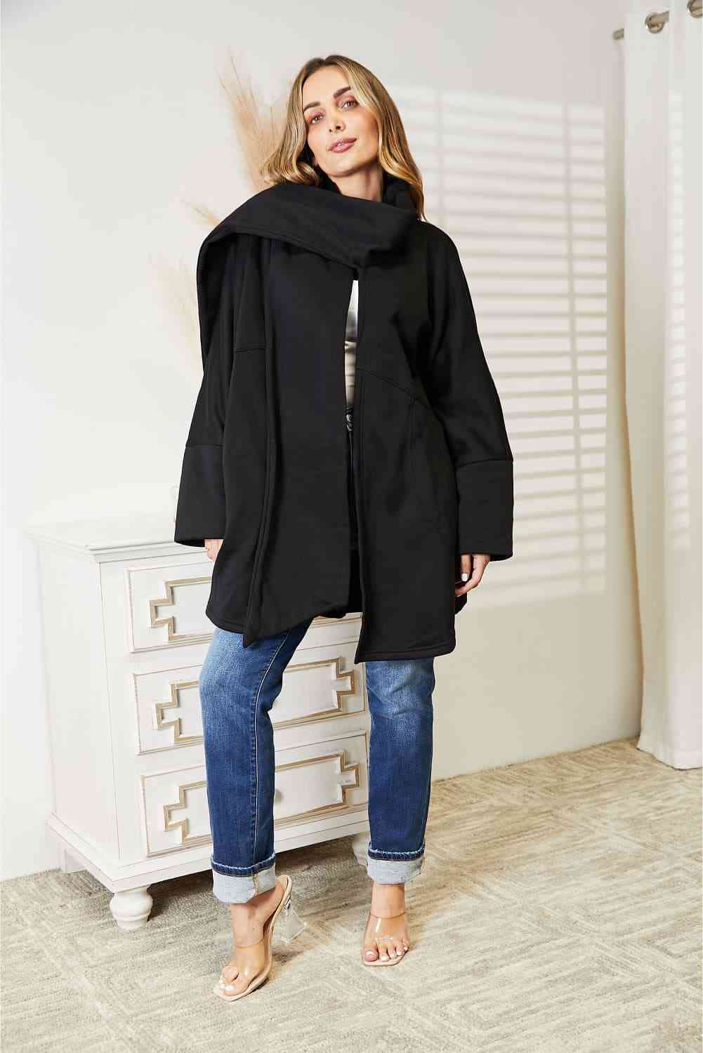 HEYSON Full Size Open Front Cardigan with Scarf Design free shipping -Oh Em Gee Boutique