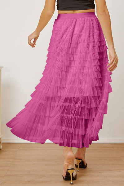 Ruched High Waist Tiered Skirt free shipping -Oh Em Gee Boutique