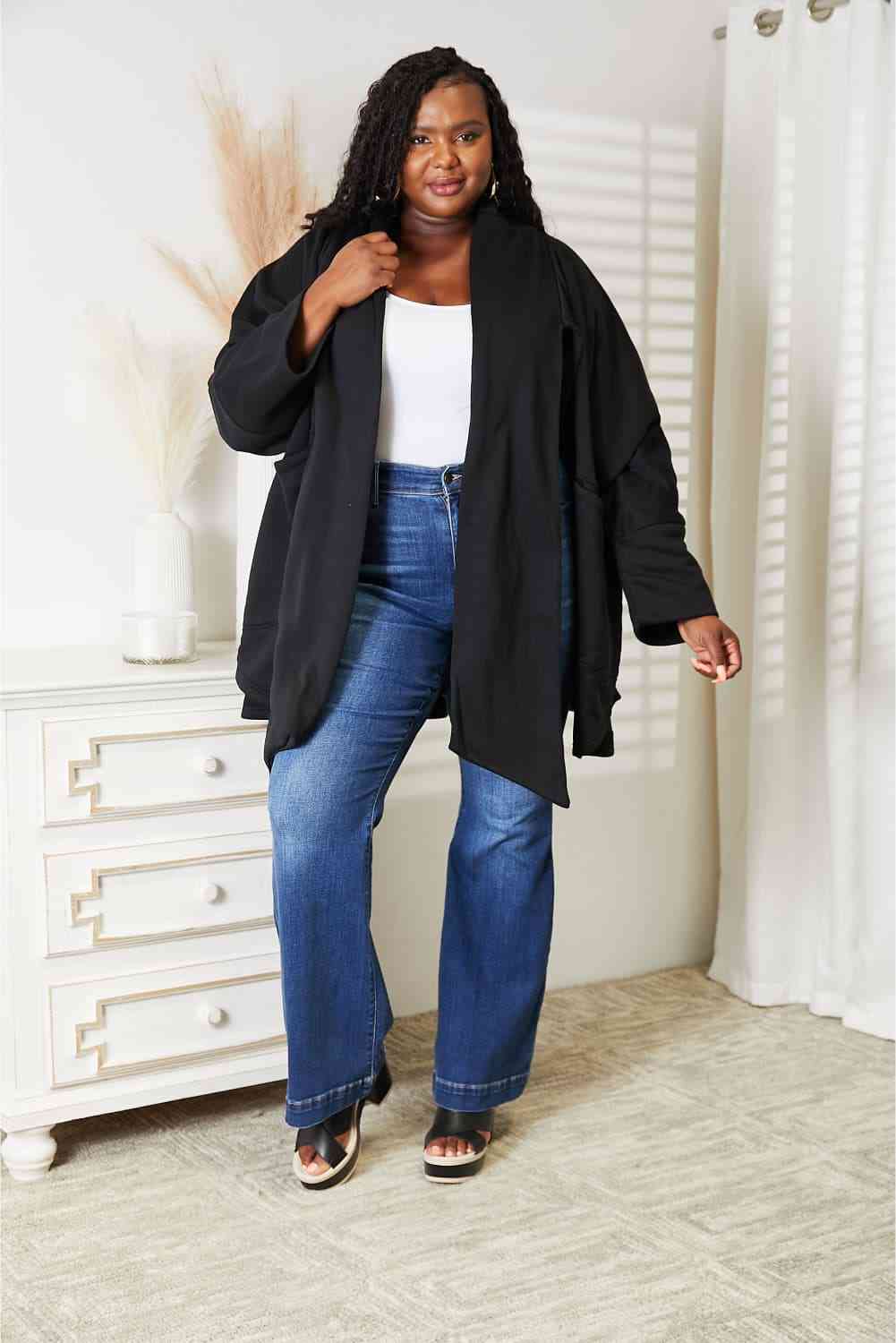 HEYSON Full Size Open Front Cardigan with Scarf Design free shipping -Oh Em Gee Boutique