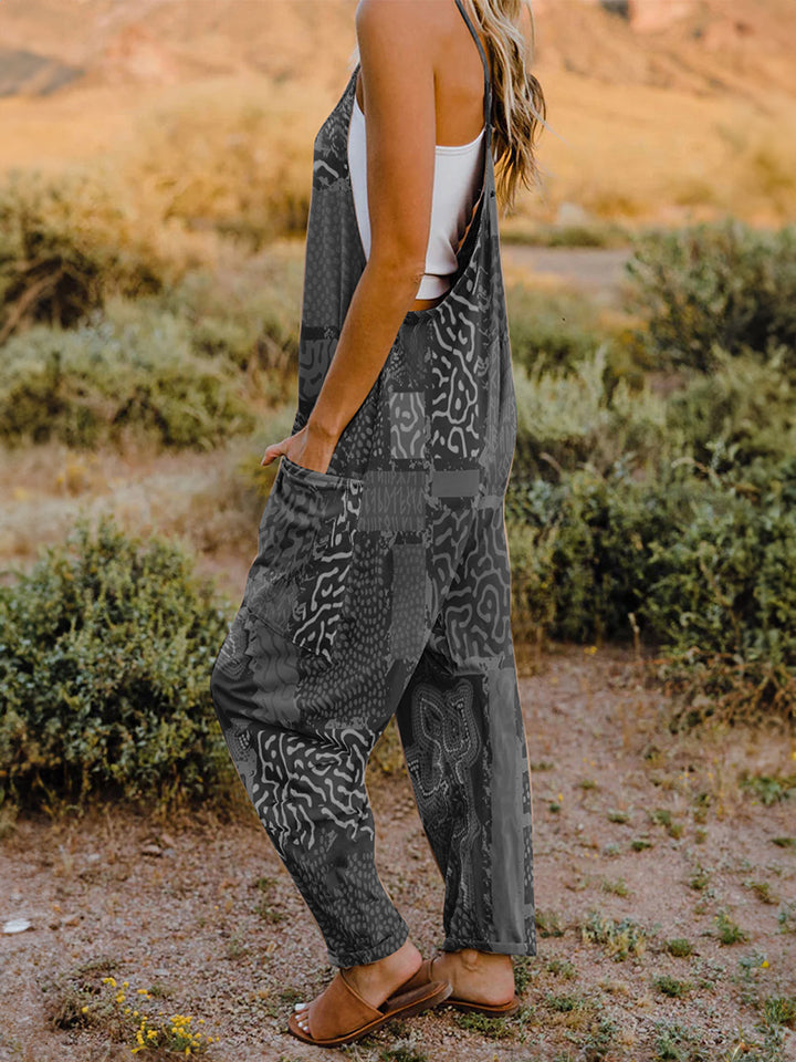 Double Take Full Size Printed V-Neck Sleeveless Jumpsuit free shipping -Oh Em Gee Boutique
