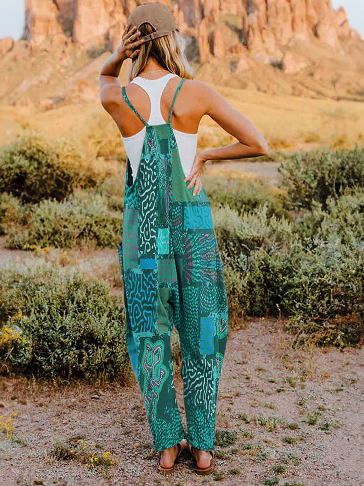 Double Take Full Size Printed V-Neck Sleeveless Jumpsuit free shipping -Oh Em Gee Boutique