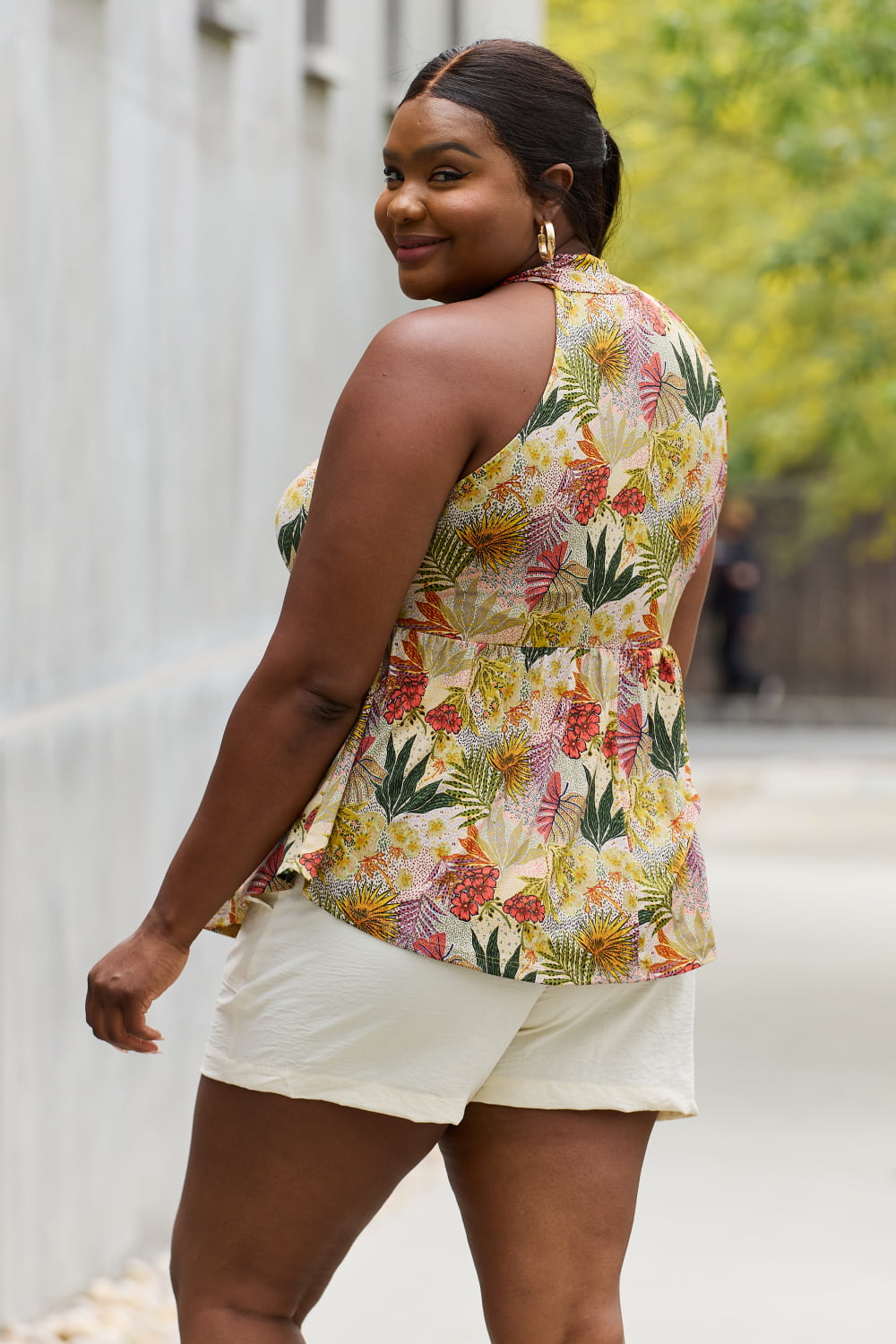 Be Stage Full Size Floral Halter Top in Green free shipping -Oh Em Gee Boutique