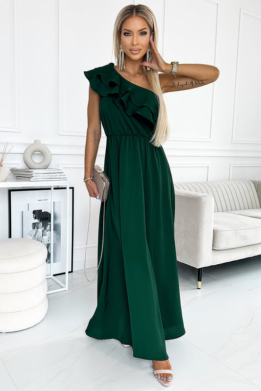 One-Shoulder Ruffled Maxi Dress free shipping -Oh Em Gee Boutique