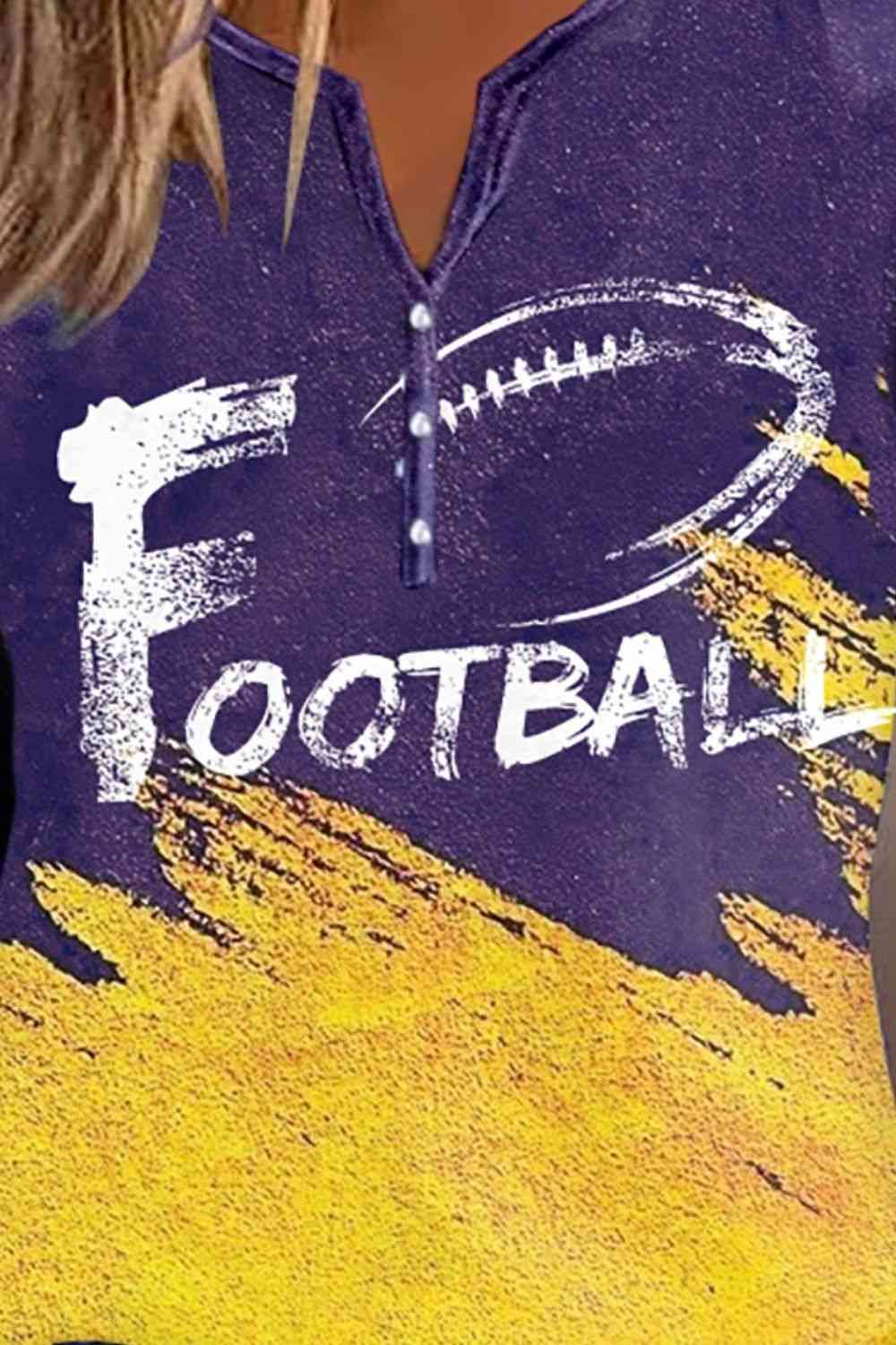 FOOTBALL Graphic Notched Neck Long Sleeve T-Shirt free shipping -Oh Em Gee Boutique