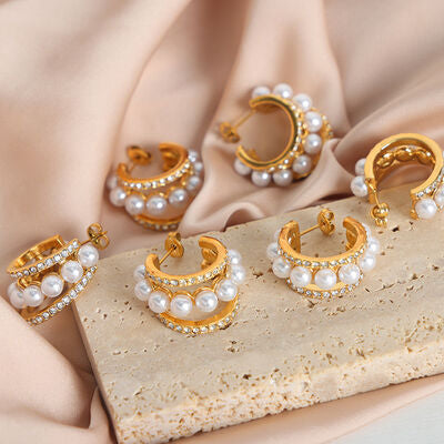 Pearl Titanium Steel C-Hoop Earrings free shipping -Oh Em Gee Boutique