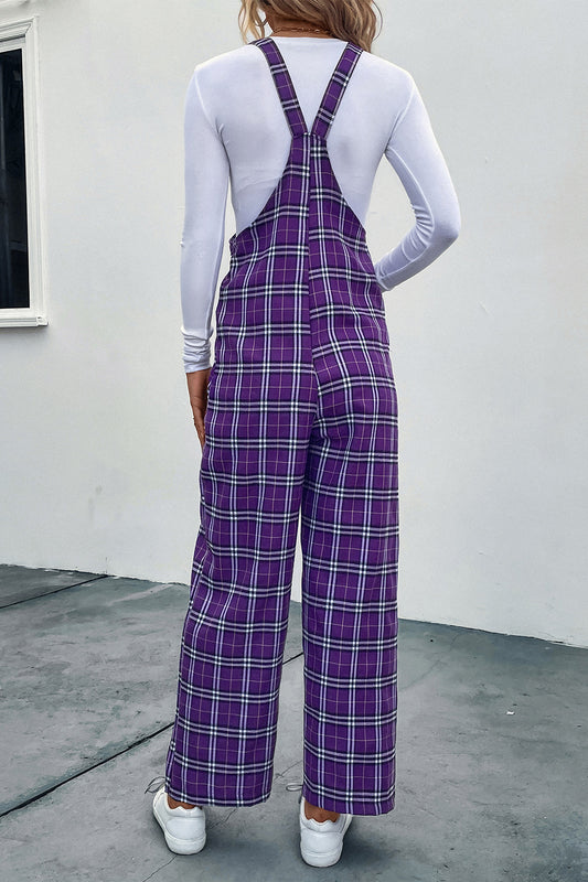 Plaid Straight Leg Overalls free shipping -Oh Em Gee Boutique