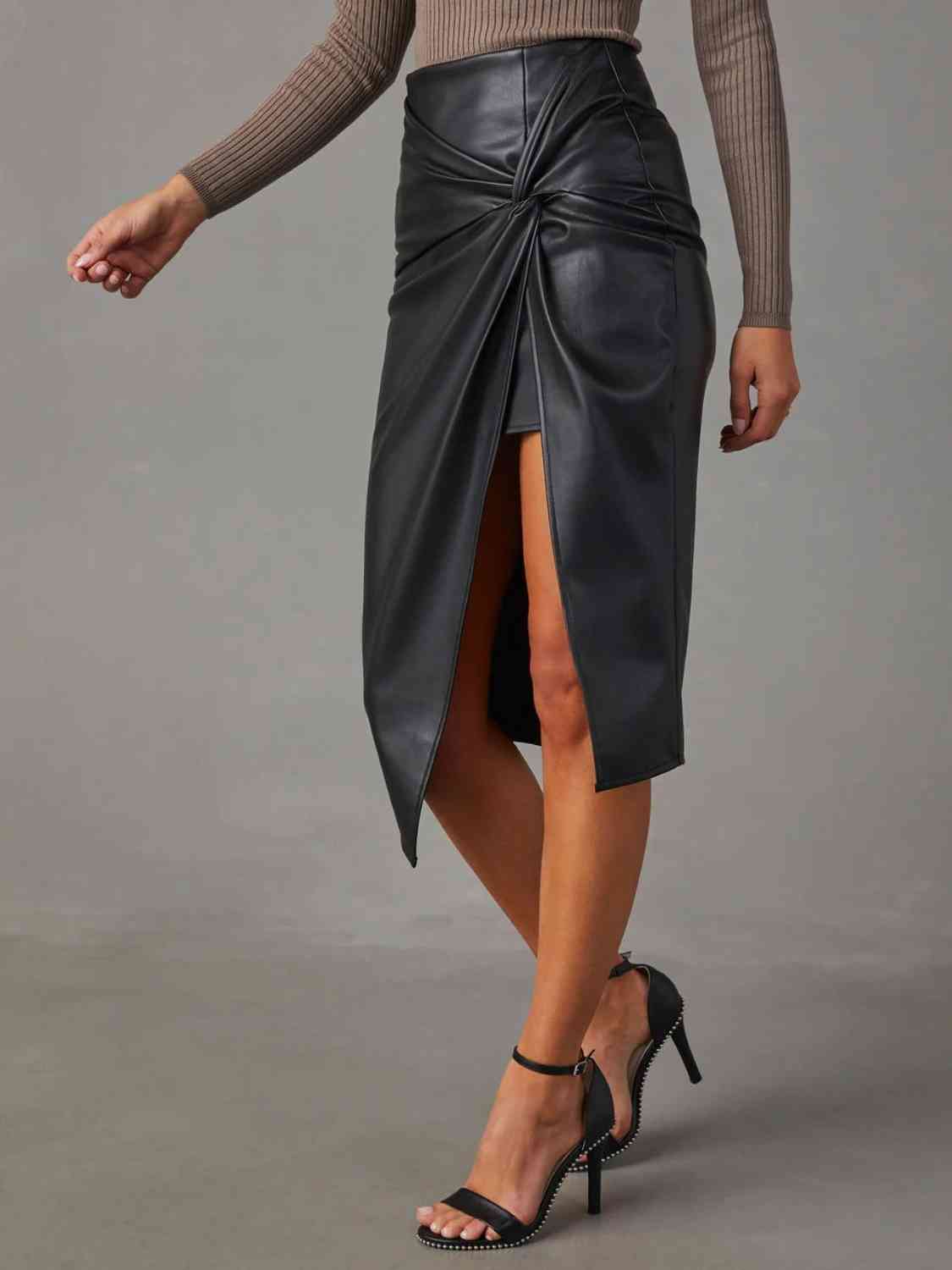 Twist Detail High Waist Skirt free shipping -Oh Em Gee Boutique